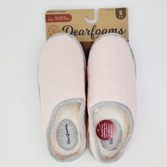 Dearfoams Ashley Cable Quilt Bound Clog Rubber Sole Womens Small Pink New Gel - Picture 1 of 4